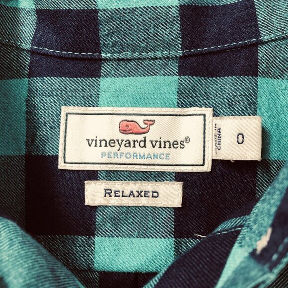 Vineyard Vines Performance Top, Women's 0 (XS), Relaxed Navy & Teal Check - Picture 2 of 11